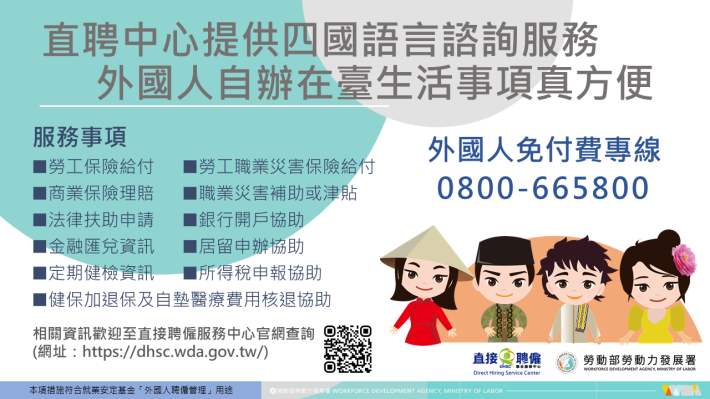 1140626勞動力發展署新聞稿(附圖)_直聘中心四國語言諮詢服務圖卡