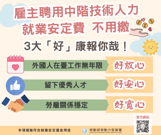 1141009勞動力發展署新聞稿(附圖1)_雇主聘用中階技術人力 免繳就業安定費