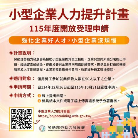 1150618勞動力發展署新聞稿(附圖2)_小型企業人力提升提升計畫介紹