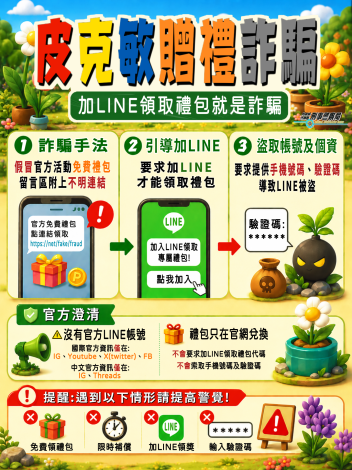 【皮克敏贈禮盜LINE詐騙】