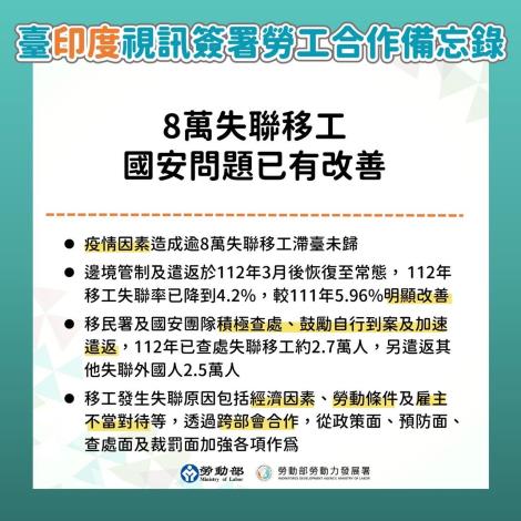 8萬失聯移工 國安問題已有改善